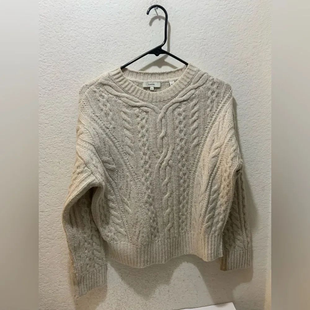 Vince Cable Knit Sweater Merino Wool Cashmere Cream Oversized Womens XXS Classic